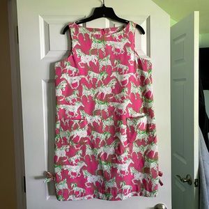 Lilly Pulitzer “Hot to Trot” sleeveless shift mini dress Sz 10 pink green preppy